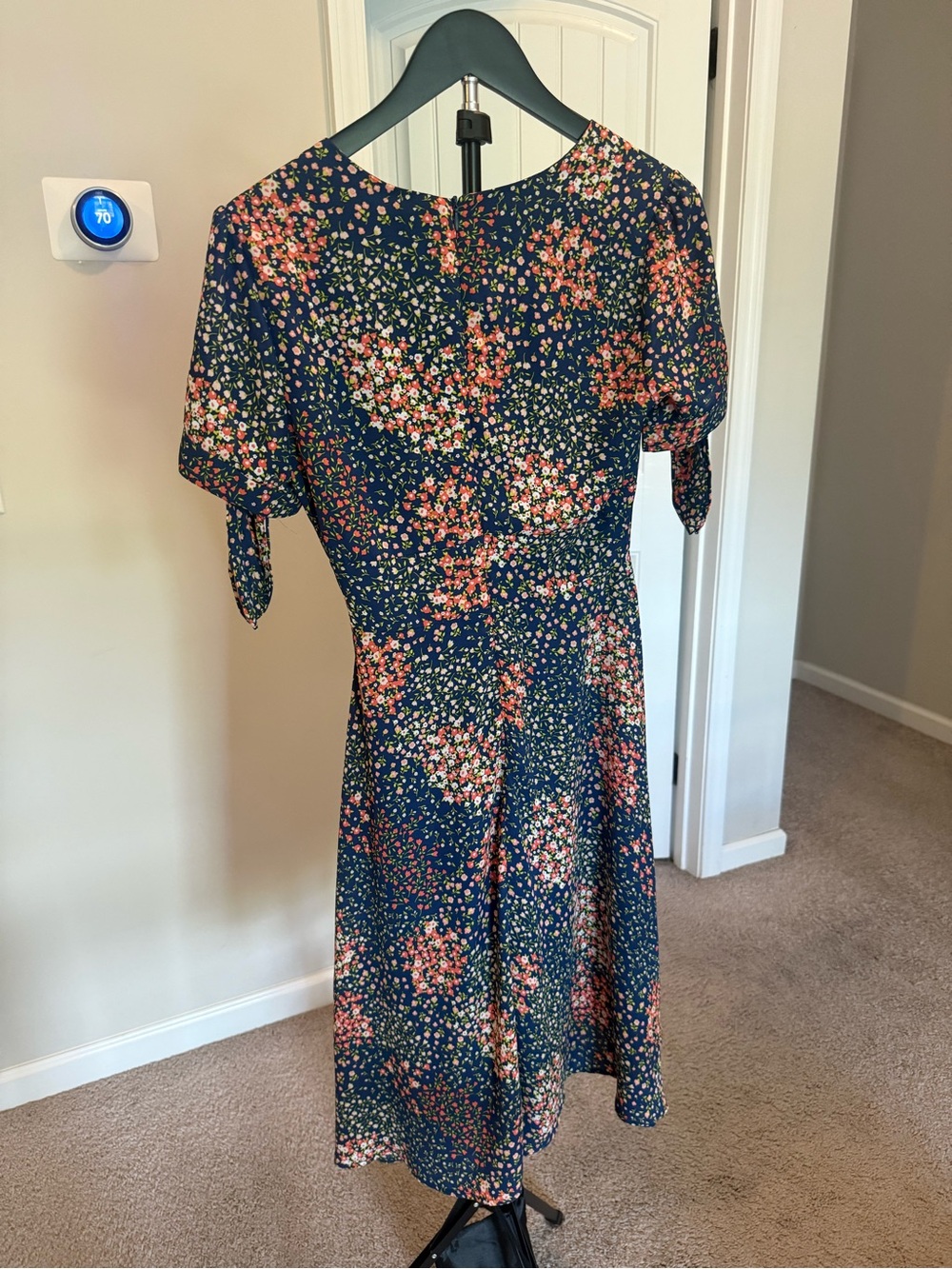Lulu's Navy Floral V-Neck Midi Dress with Tie Sleeves - Picture 4 of 4